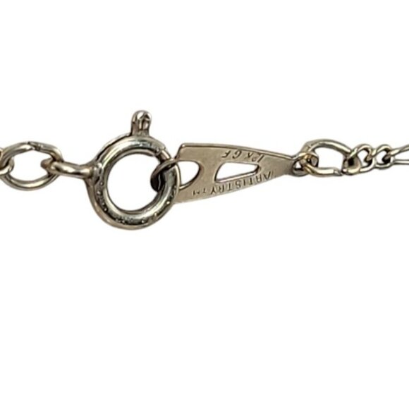 Artistry Green Glass Filigree Framed Pendant Necklace Enamel & Faux Pearl Accent - Picture 5 of 16